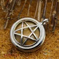 Unique silver hollow pentagram pendant necklace featuring a natural tiger's eye stone inlay - Tiger's Eye