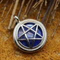 Lapis lazuli pentagram pendant with a unique hollow silver-tone finish design - Lapis Lazuli