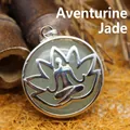 Zen style lotus meditation pendant necklace featuring natural green aventurine stone - Aventurine Jade