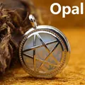 Unique hollow pentagram box pendant necklace featuring a translucent opalite gemstone - Opal