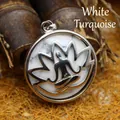 Handcrafted lotus flower meditation pendant with white turquoise stone in silver finish - Howlite