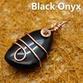 Pendentif en agate noire fait main avec enroulement de fil en or rose - K9 / Agate noire