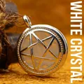Elegant silver pentagram hollow box pendant necklace with natural white crystal stone - White Crystal