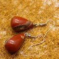 Natural red jasper stone teardrop dangle earrings with polished silver-tone ear hooks. - Red Jasper