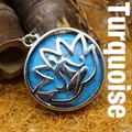 Bohemian ethnic style silver lotus meditation pendant necklace with blue turquoise stone - Blue Turquoise