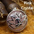 Rose quartz pendant featuring a silver meditating lotus flower design - Rose Quartz