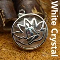 White crystal lotus meditation pendant in ethnic silver-tone finish - White Crystal