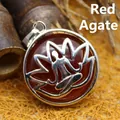 Buddhist lotus meditation pendant with natural red agate stone in silver frame - Red Agate