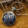 Ethnic Hamsa hand keychain with deep blue lapis lazuli stone pendant charm accessory - Lapis Lazuli