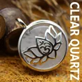 Ancient style silver lotus flower pendant necklace with natural white crystal stone - White Crystal