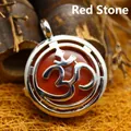Handmade red jasper round pendant with silver Om symbol for spiritual yoga jewelry - K9 / Red Jasper
