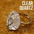 Handmade wire wrapped natural white crystal ring with adjustable silver band design - Adjustable Open / White Crystal