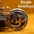 Amethyst pendant necklace with silver Om symbol for meditation and yoga - K9 / Amethyst