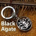 Llavero de yoga con colgante de loto zen e incrustación de piedra de ónix negro - Ágata negra