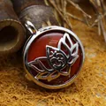 Elegant vintage silver lotus flower pendant necklace featuring red jasper stone inlay - Red Jasper