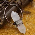 Handmade natural clear quartz crystal hexagonal pillar pendant with antique copper wire wrap - K9 / White Crystal