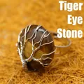Exquisite handmade Tree of Life wire-wrapped ring featuring a round Tiger's Eye gemstone - Adjustable Open / Tiger's Eye