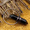 Hexagonal black agate pendant with antique copper wire wrap variant jewelry. - K9 / Obsidian