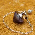 Amethyst gemstone pendulum pendant with silver chain for energy healing and meditation - Amethyst