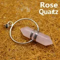 Natural pink rose quartz hexagonal pillar crystal pendant with silver wire frame - Rose Quartz Pendant