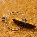Hexagonal tiger's eye crystal pillar pendulum pendant with copper wire wrap detail - K9 / Tiger's Eye