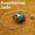 Green aventurine jade crystal cone pendulum pendant with silver metal chain for dowsing - Green Aventurine