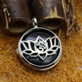 Exquisite vintage lotus box pendant necklace with black agate gemstone inlay detail - Black Agate