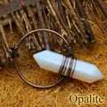Hexagonal pointed opalite crystal pendant necklace with vintage copper wire wrapping - K9 / Opal
