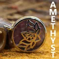 Vintage style round amethyst pendant necklace with a metallic lotus flower design - Amethyst