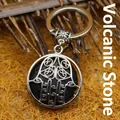 Ethnic style Hamsa Hand keychain featuring a black lava rock stone pendant gift - Lava Stone