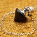 Black obsidian pendulum pendant in a spinning top shape with a silver chain - Obsidian