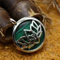 Vintage style malachite stone lotus flower box pendant with silver Om symbol engraving - Malachite