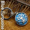Bohemian Lotusblumen-Anhänger Schlüsselanhänger mit blauem Türkis-Inlay und Silber-Finish - Blauer Türkis