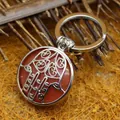 Ethnic style red agate Hamsa hand pendant keychain in watermelon red finish - Watermelon red