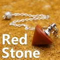 Conical red jasper crystal pendulum pendant with silver chain and hollow bead decoration - Red Jasper