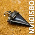 Pendentif artisanal en obsidienne noire de style népalais avec incrustation de labradorite - Obsidienne
