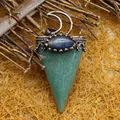 Pendentif népalais en aventurine verte avec croissant de lune et labradorite - Jade aventurine