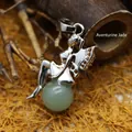 Elegante zilveren feeënhanger op een groene aventurijn jade stenen bol ketting - Aventurijn jade