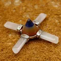Healing crystal pyramid cross ornament with multi-stone center and clear quartz pillars - Cross / White