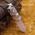 Colgante de cuarzo rosa natural con dragón de plata, joyería de estilo étnico fino. - Cuarzo rosa
