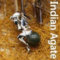 Exquisite silver fairy angel pendant featuring a green indian agate crystal ball - India Agate
