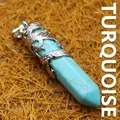 Ethnic style turquoise hexagonal column pendant with intricate silver dragon wrap detail - Turquoise