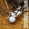 Elegant silver ballerina fairy pendant with white turquoise stone bead for women - Howlite