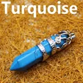 Ethnic style hexagonal blue turquoise stone pendant with silver dragon wrap detail - Blue Turquoise