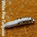 Vintage ethnic silver-plated dragon-wrapped hexagonal white turquoise stone pendant - Howlite