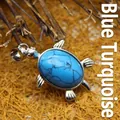 Pequeño colgante en forma de tortuga de turquesa azul con acabado en plata pulida - Turquesa Azul