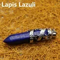 Natural lapis lazuli hexagonal pendant with silver dragon wrap ethnic style design - Lapis Lazuli