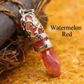 Ethnic style hexagonal dragon wrap pendant in vibrant watermelon red crystal finish - Watermelon red
