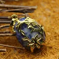 Exquisite ethnic style blue vein stone pendant with golden flower vine overlay detail - Floral Hollow Style (aljylp494) / 28x20mm / Blue Spot Jasper