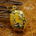 Ethnic style gold-tone floral wrap yellow gemstone pendant jewelry accessory - Floral Hollow Style (aljylp494) / 28x20mm / Topaz